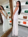 Vestido Largo Pedrería Cuello V Blanco
