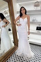 Vestido Largo Pedrería Blanco Tirantes
