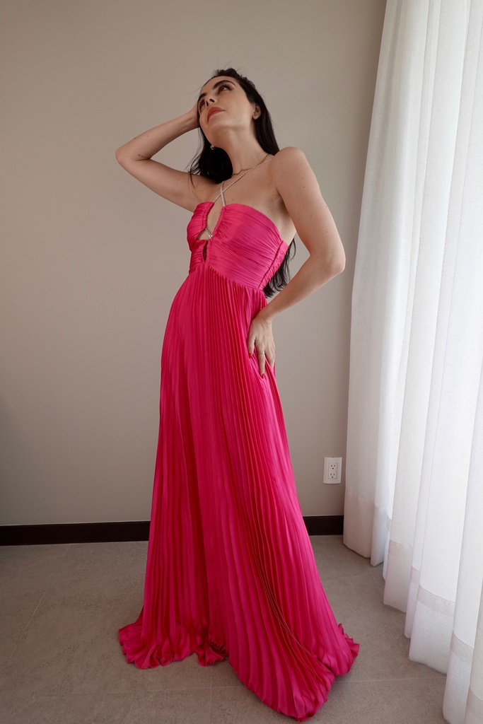 Vestido Strapless Plisado Rosa