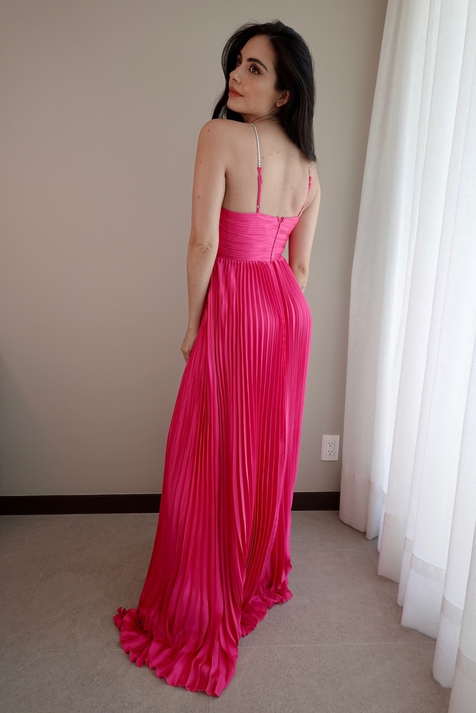 Vestido Strapless Plisado Rosa