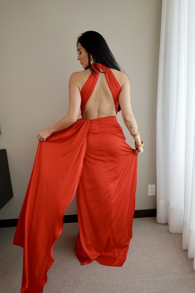 Vestido Halter Satin Rojo