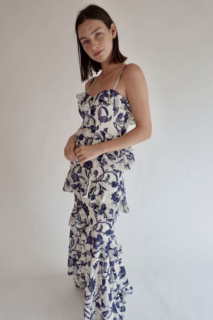 Vestido Largo Blanco y Azul