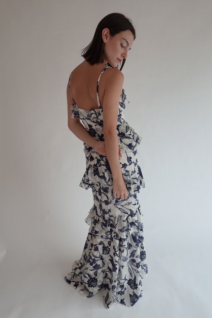 Vestido Largo Blanco y Azul