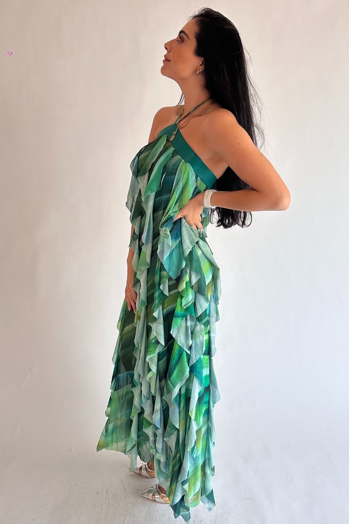 Vestido Halter Mesh Verde