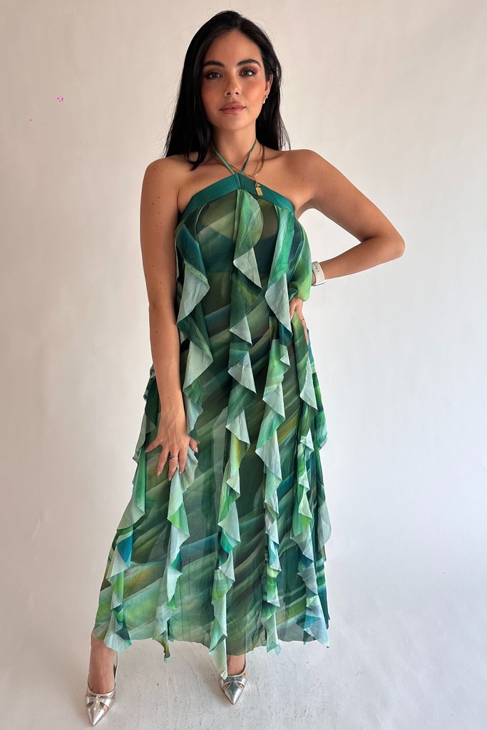 Vestido Halter Mesh Verde