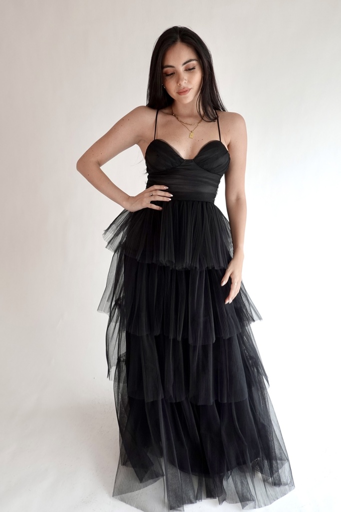 Vestido Largo Capas Mesh
