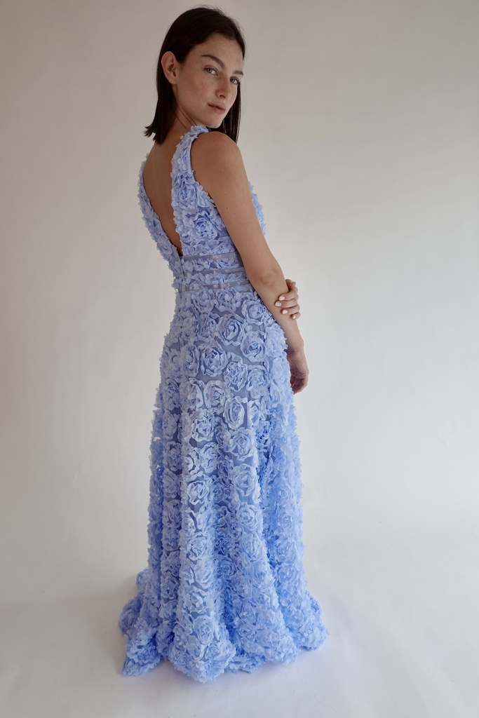 Vestido Largo Flores Azul