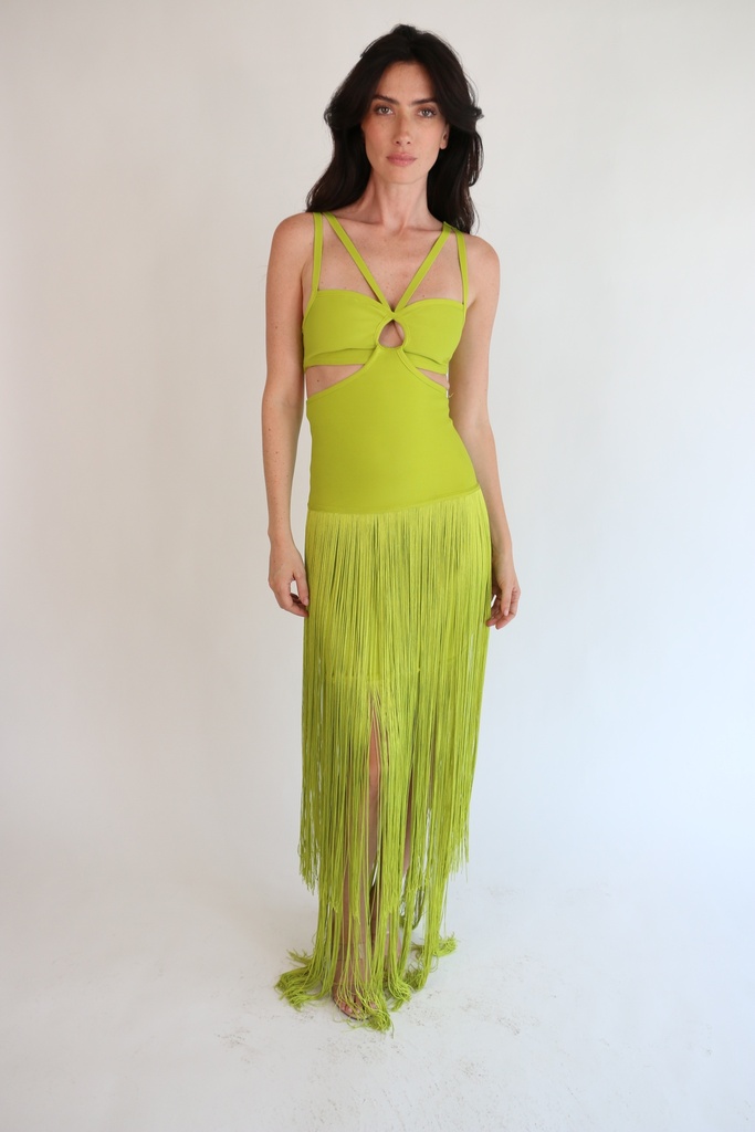 Vestido Midi Flecos Lime