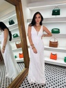 Vestido Largo Pedrería Cuello V Blanco