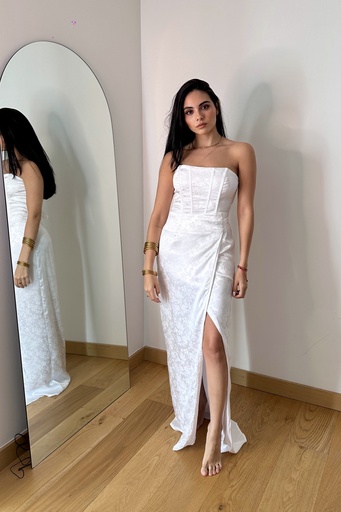 [RB03621] Vestido Largo Strapless Blanco (S)