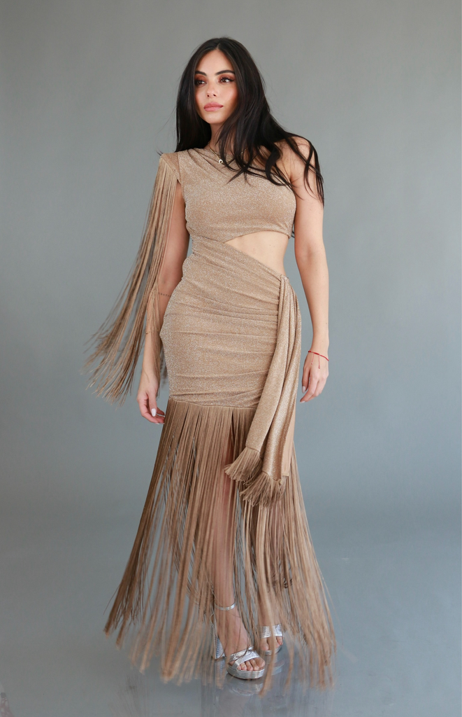 [RB04077] Vestido Flecos Arena (S)