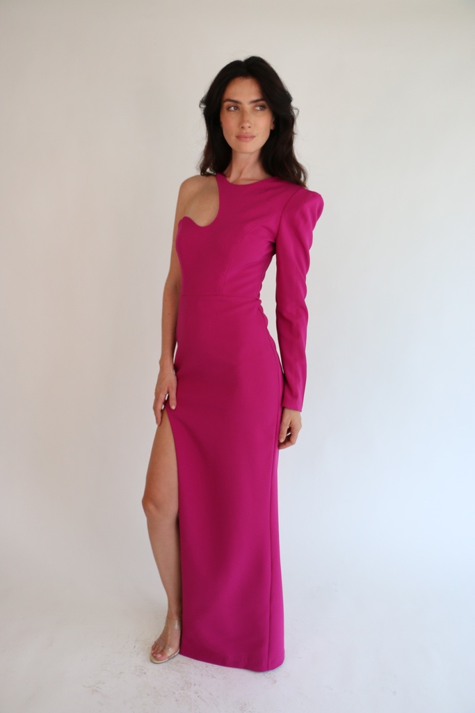 [RB04121] Vestido Cut Out Una Manga Rosa (S)