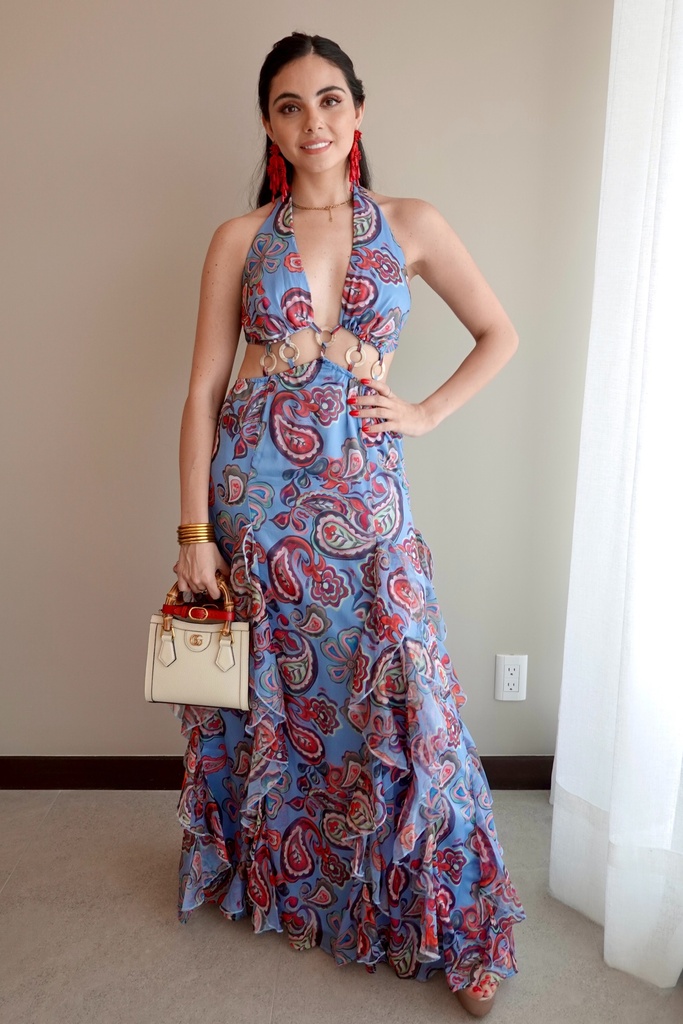 [RB04158] Vestido Largo Print Azul (S)