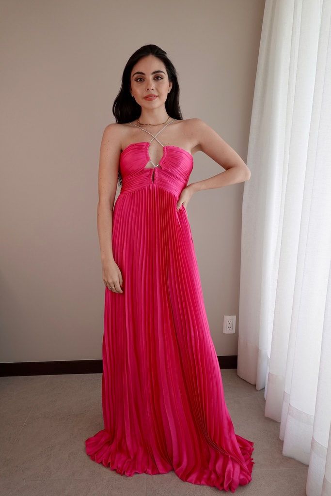 Vestido Strapless Plisado Rosa