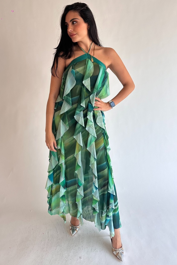 Vestido Halter Mesh Verde