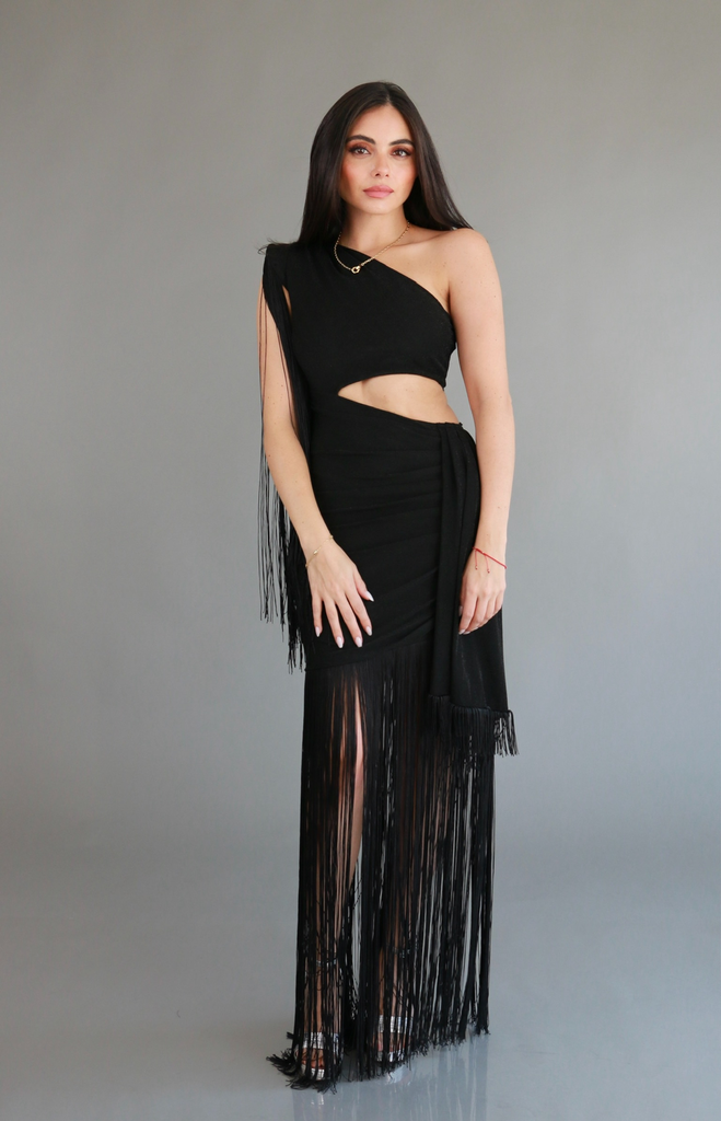 [RB06322] Vestido Flecos Negro