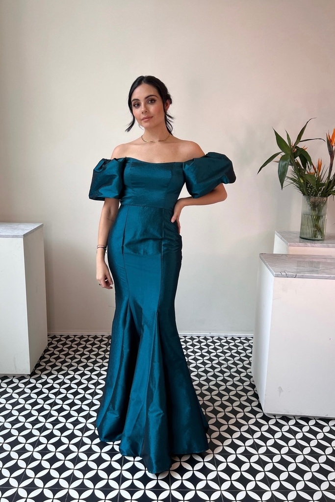 Vestido Largo Off Shoulder Manga Corta