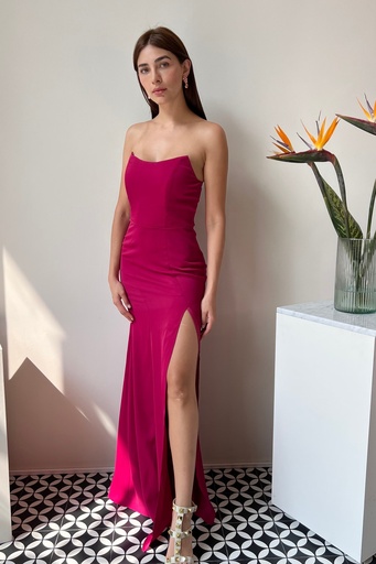 Vestido Largo Strapless Satin Pink