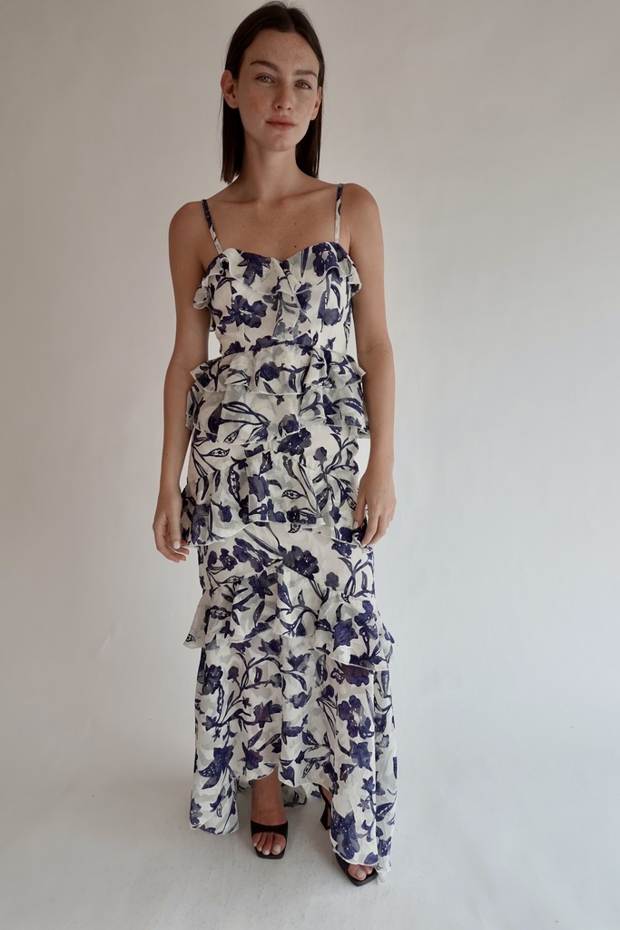 Vestido Largo Blanco y Azul