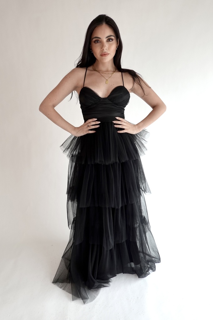 Vestido Largo Capas Mesh