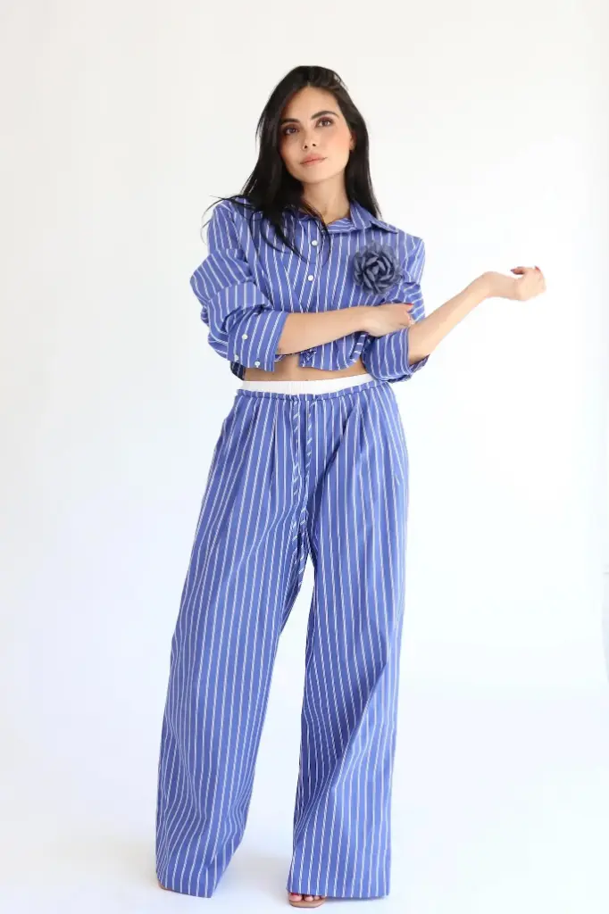 Set Rayas Azul Flor